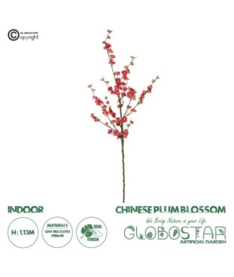 GloboStar® Artificial Garden CHINESE RED PLUM BLOSSOM BRANCH 21459 Τεχνητό Διακοσμητικό Κλαδί Κόκκινης Κερασίας Y113cm